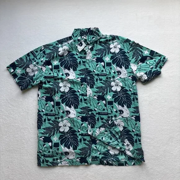 Rum Reggae Medical Shark Orca Shirt Mens Medium Teal Cotton Excellent Condition - Picture 1 of 16
